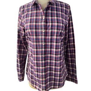 GAP Boyfriend Fit red blue white plaid crisp cotton long sleeve shirt size Small